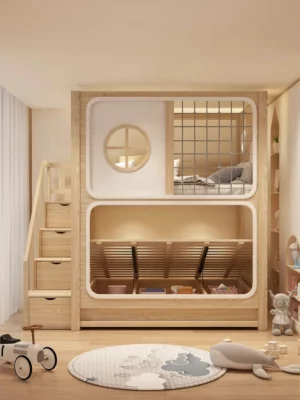 Lit cabane avec toboggan pour enfants : design maison dans les arbres, double étage en bois pour chambre ludique, adapté aux garçons et aux familles – Image 2