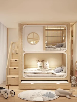 Lit cabane avec toboggan pour enfants : design maison dans les arbres, double étage en bois pour chambre ludique, adapté aux garçons et aux familles – Image 4