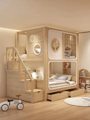 Lit cabane avec toboggan pour enfants : design maison dans les arbres, double étage en bois pour chambre ludique, adapté aux garçons et aux familles – Image 5