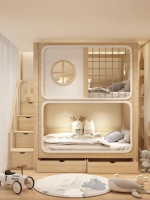 Lit cabane avec toboggan pour enfants : design maison dans les arbres, double étage en bois pour chambre ludique, adapté aux garçons et aux familles – Image 3