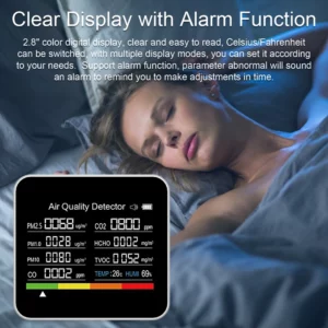 Analyseur de Qualité de l'Air Multifonction 9-en-1 : Détecteur de CO₂, Température, Humidité, CO, TVOC, HCHO, PM2.5, PM1.0, PM10 avec Écran LCD – Image 2